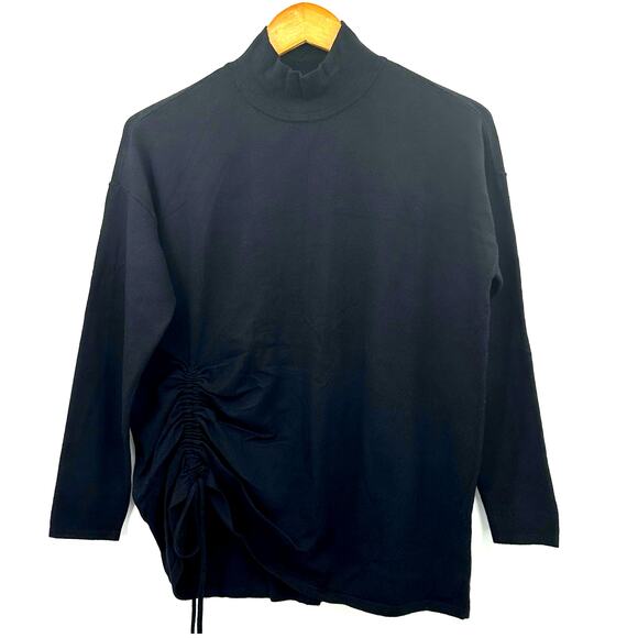 Wynne Layers Black Side Ruched Drawstring Mock Neck Sweater Womens XXS 2XS - Picture 1 of 7